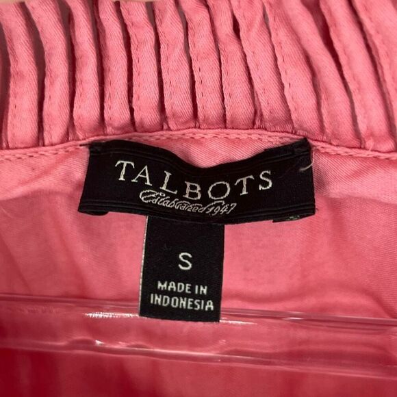 TALBOTS Women’s Top S Pink Keyhole Neck Short Sleeve 100% Cotton Blouse Pleated - Picture 4 of 12